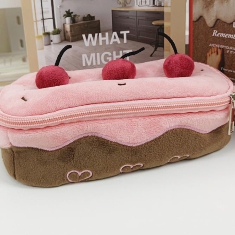 Cherry-Topped Cake Plush Pencil Case